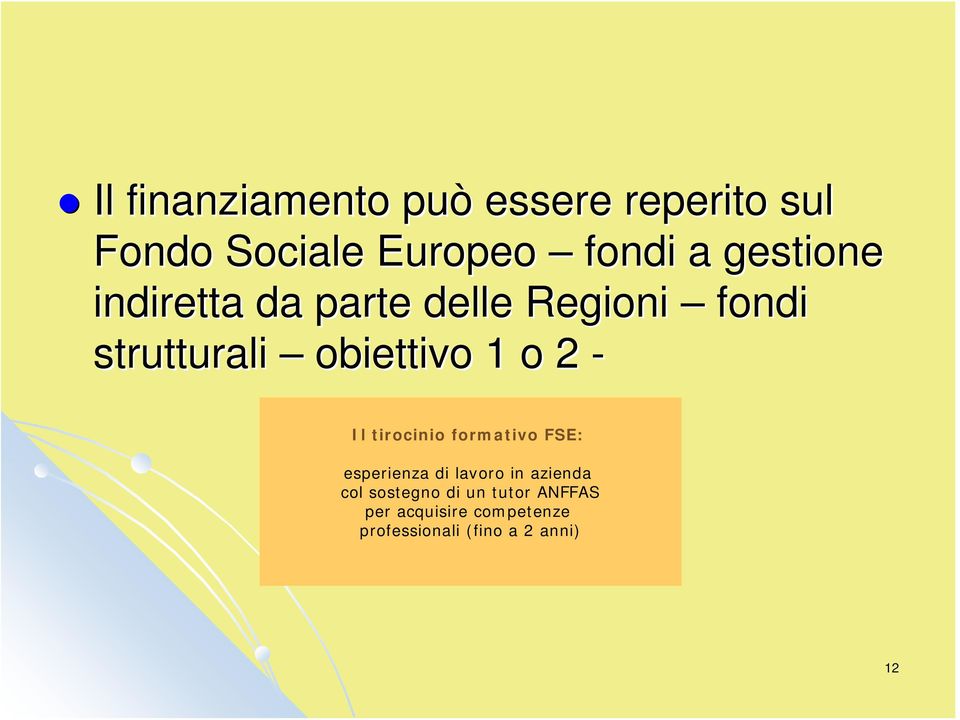 2 - Il tirocinio formativo FSE: esperienza di lavoro in azienda col