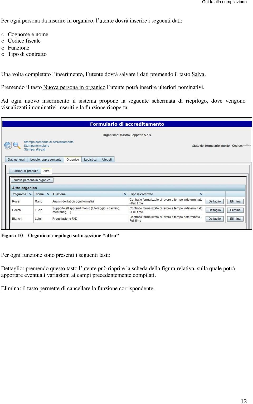 Ad ogni nuovo inserimento il sistema propone la seguente schermata di riepilogo, dove vengono visualizzati i nominativi inseriti e la funzione ricoperta.