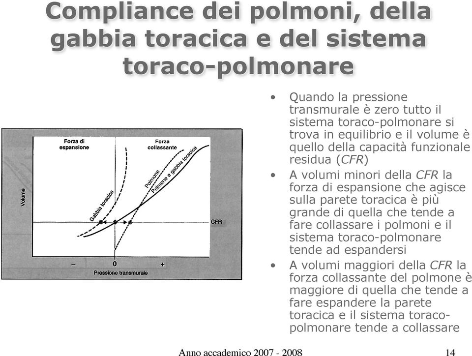 toracica è più grande di quella che tende a fare collassare i polmoni e il sistema toraco-polmonare tende ad espandersi A volumi maggiori della CFR la forza