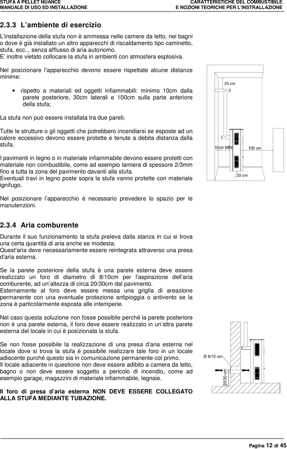 ., senza afflusso di aria autonomo. E inoltre vietato collocare la stufa in ambienti con atmosfera esplosiva.