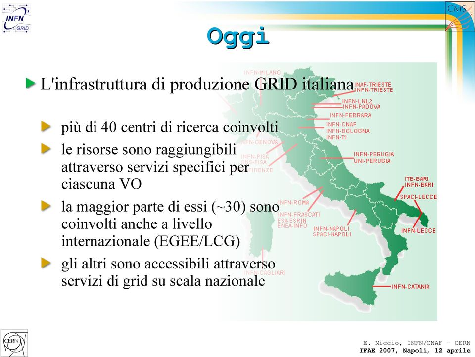 parte di essi (~3) sono coinvolti anche a livello internazionale (EGEE/LCG) gli altri