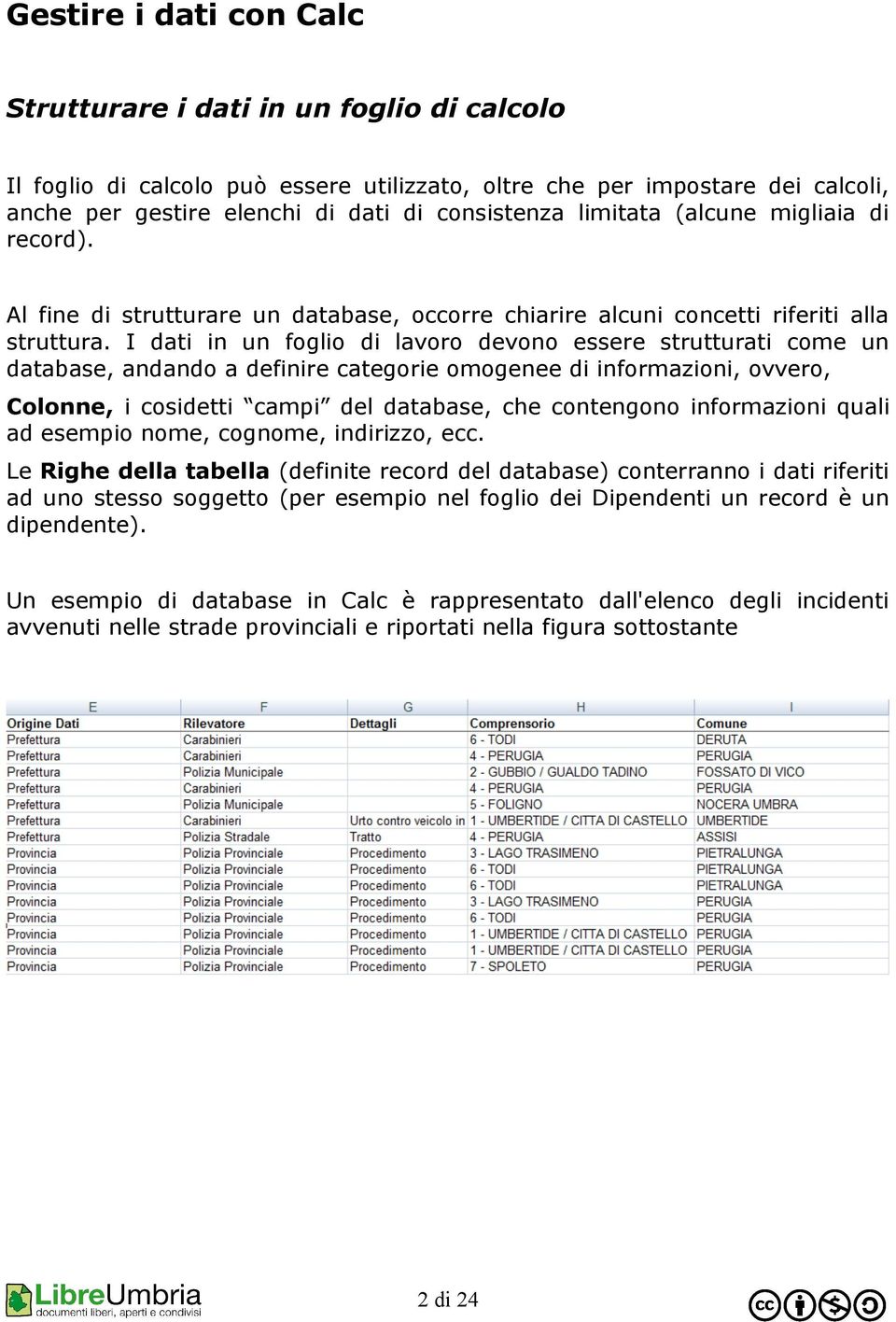 I dati in un foglio di lavoro devono essere strutturati come un database, andando a definire categorie omogenee di informazioni, ovvero, Colonne, i cosidetti campi del database, che contengono