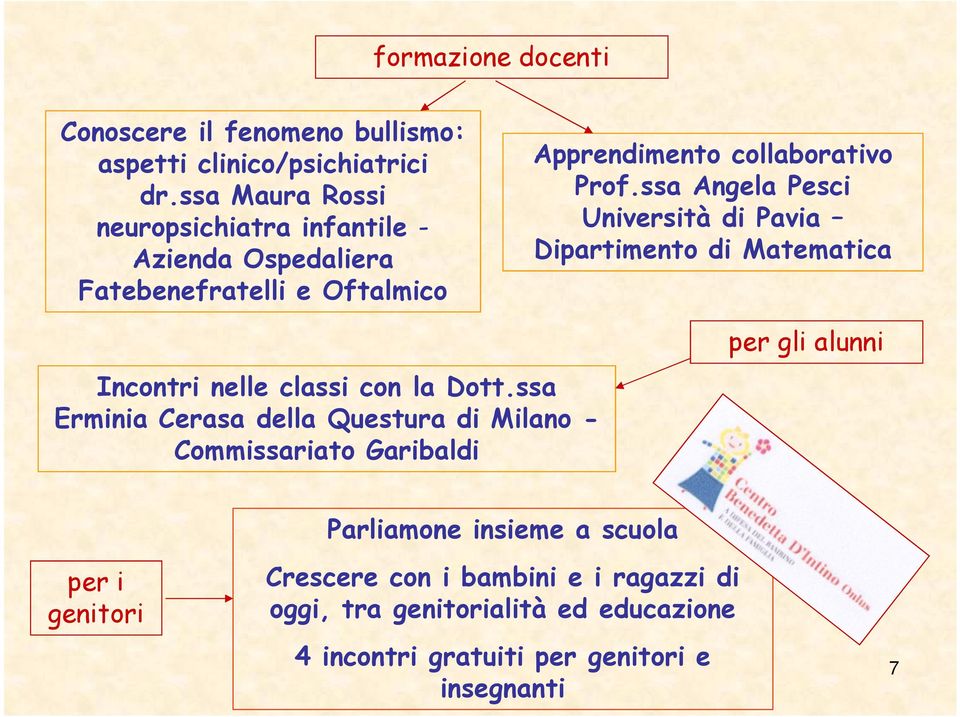 ssa Angela Pesci Università di Pavia Dipartimento di Matematica Incontri nelle classi con la Dott.