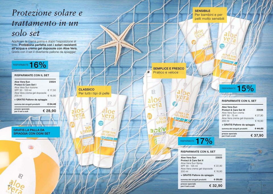 sensibile Per bambini e per pelli molto sensibili 16% Aloe Vera Sun 23024 Protect & Care Set I Aloe Vera Sun lozione SPF 30 100 ml 17,50 Aloe Vera crema gel doposole 16,90 + GRATIS Pallone da