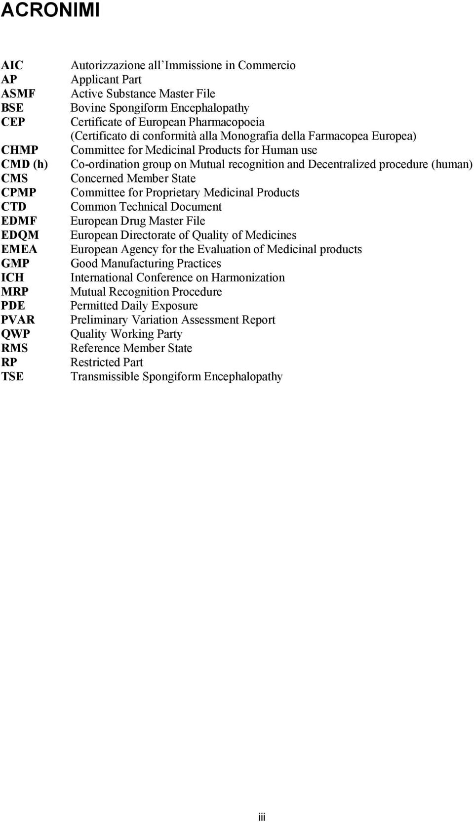 on Mutual recognition and Decentralized procedure (human) Concerned Member State Committee for Proprietary Medicinal Products Common Technical Document European Drug Master File European Directorate