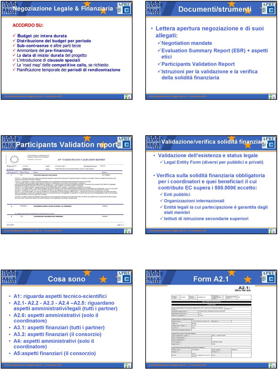 negoziazione e di suoi allegati: Negotiation mandate Evaluation Summary Report (ESR) + aspetti etici Participants Validation Report Istruzioni per la validazione e la verifica della solidità