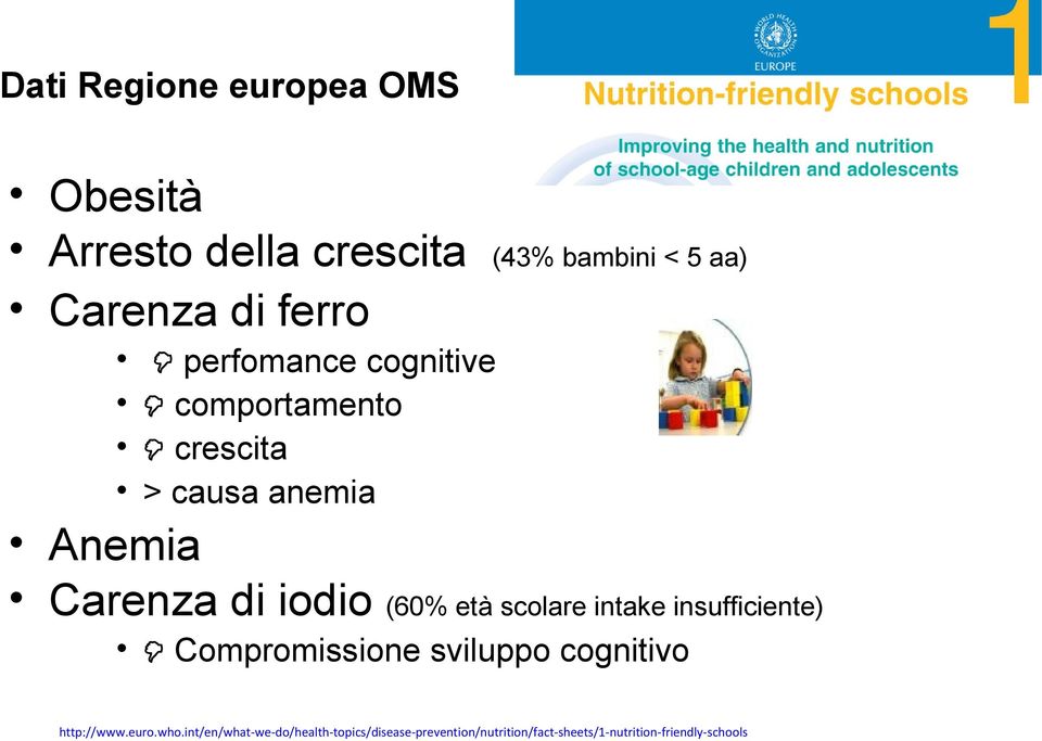 età scolare intake insufficiente) Compromissione sviluppo cognitivo http://www.euro.who.