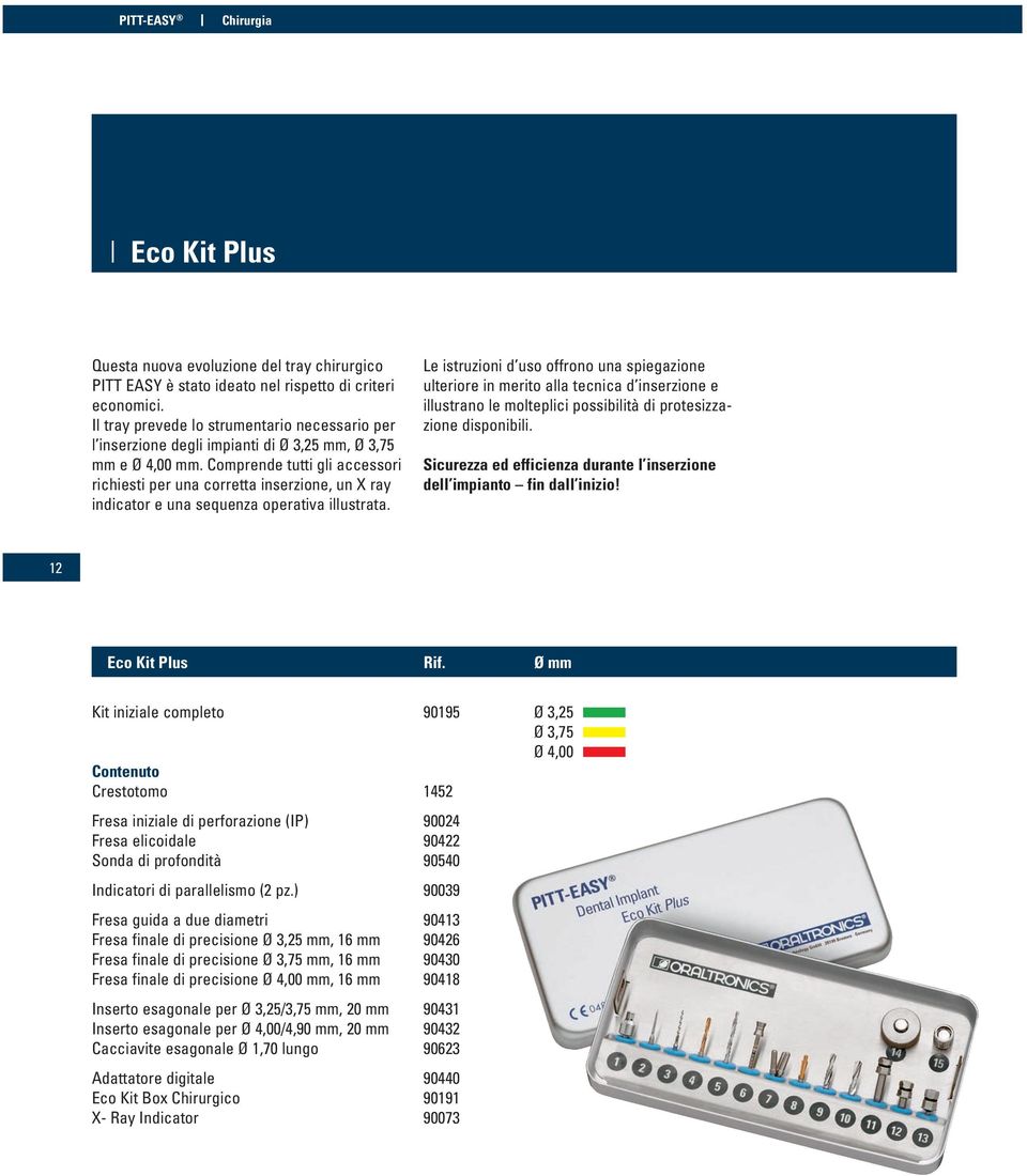 Comprende tutti gli accessori richiesti per una corretta inserzione, un X ray indicator e una sequenza operativa illustrata.