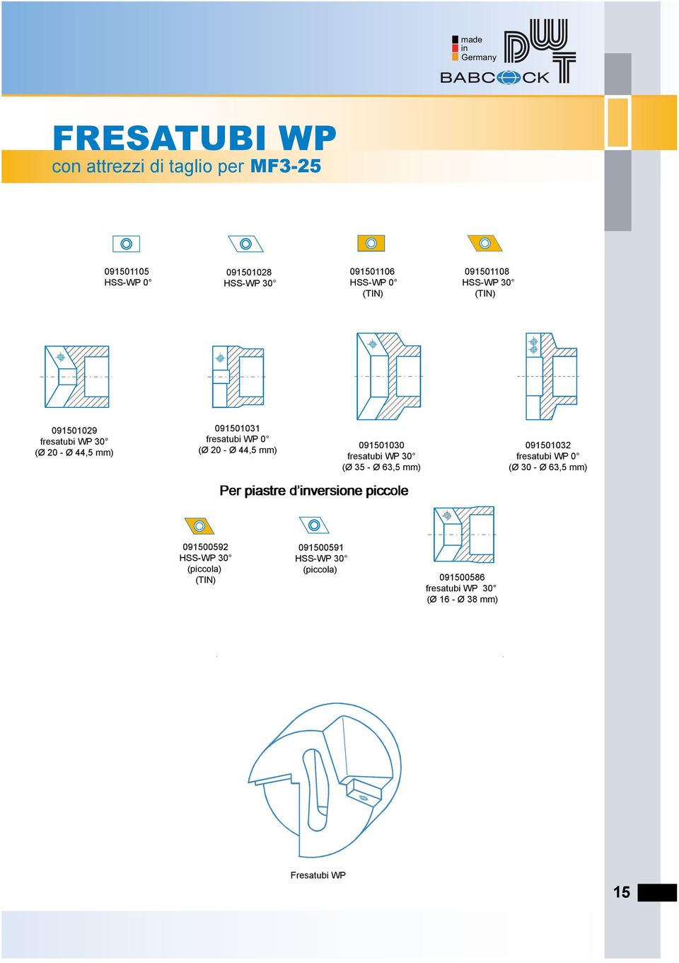 WP 30 (Ø 35 - Ø 63,5 mm) 091501032 fresatubi WP 0 (Ø 30 - Ø 63,5 mm) Per piastre d versione