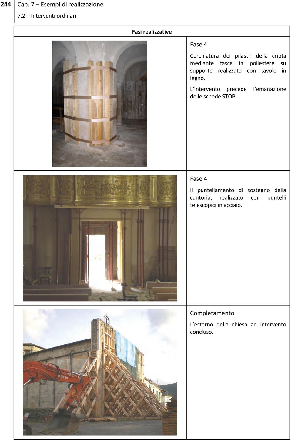 mediante fasce in poliestere su supporto realizzato con tavole in legno.