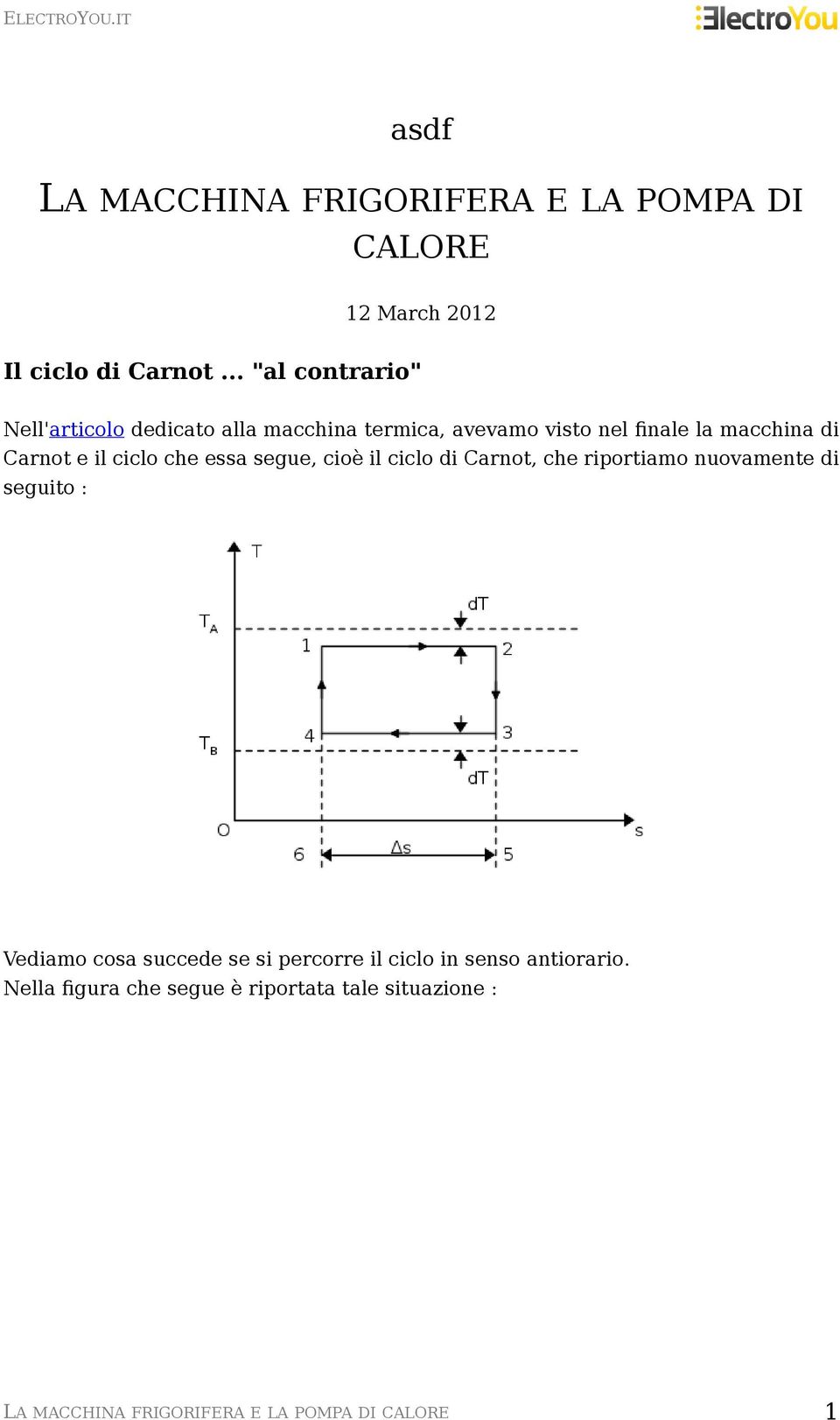 il ciclo che essa segue, cioè il ciclo di Carnot, che riportiamo nuovamente di seguito : Vediamo cosa succede se