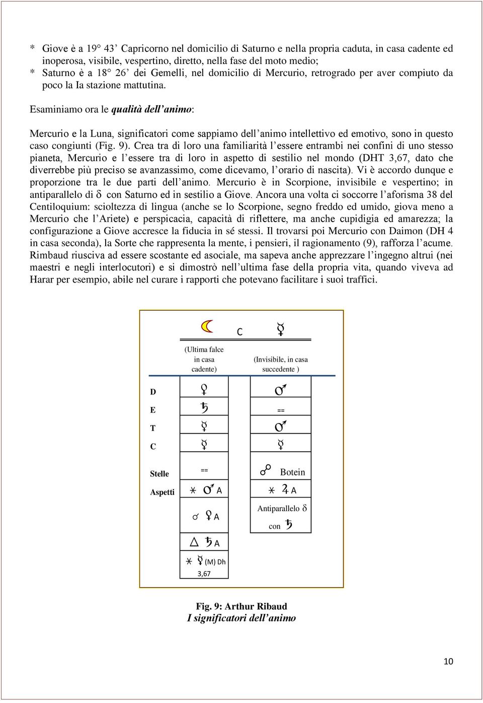 Esaminiamo ora le qualità dell animo: Mercurio e la Luna, significatori come sappiamo dell animo intellettivo ed emotivo, sono in questo caso congiunti (Fig. 9).