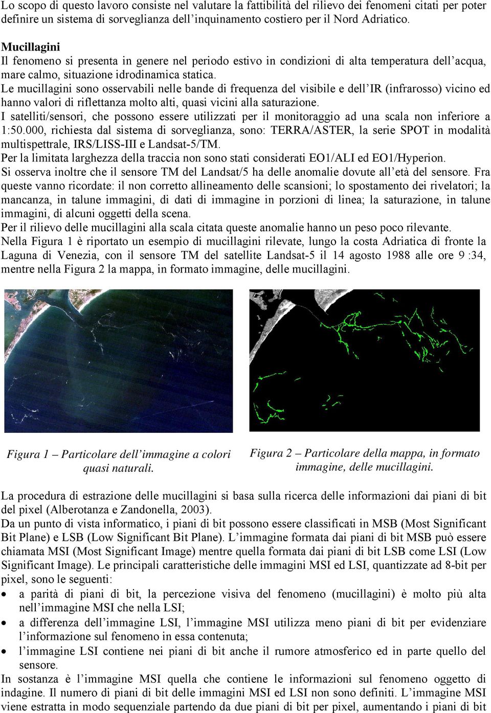 Le mucillagini sono osservabili nelle bande di frequenza del visibile e dell IR (infrarosso) vicino ed hanno valori di riflettanza molto alti, quasi vicini alla saturazione.