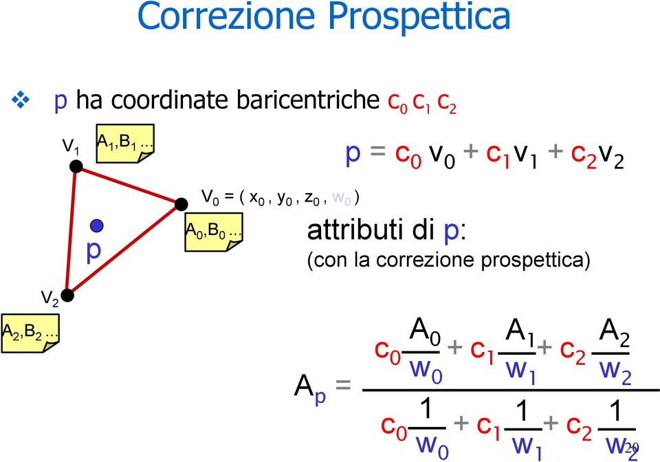 .. = ( x 0, y 0, z 0, w 0 ) p = c 0 v 0 + c 1 v 1 + c 2 v 2 attributi di p: (con