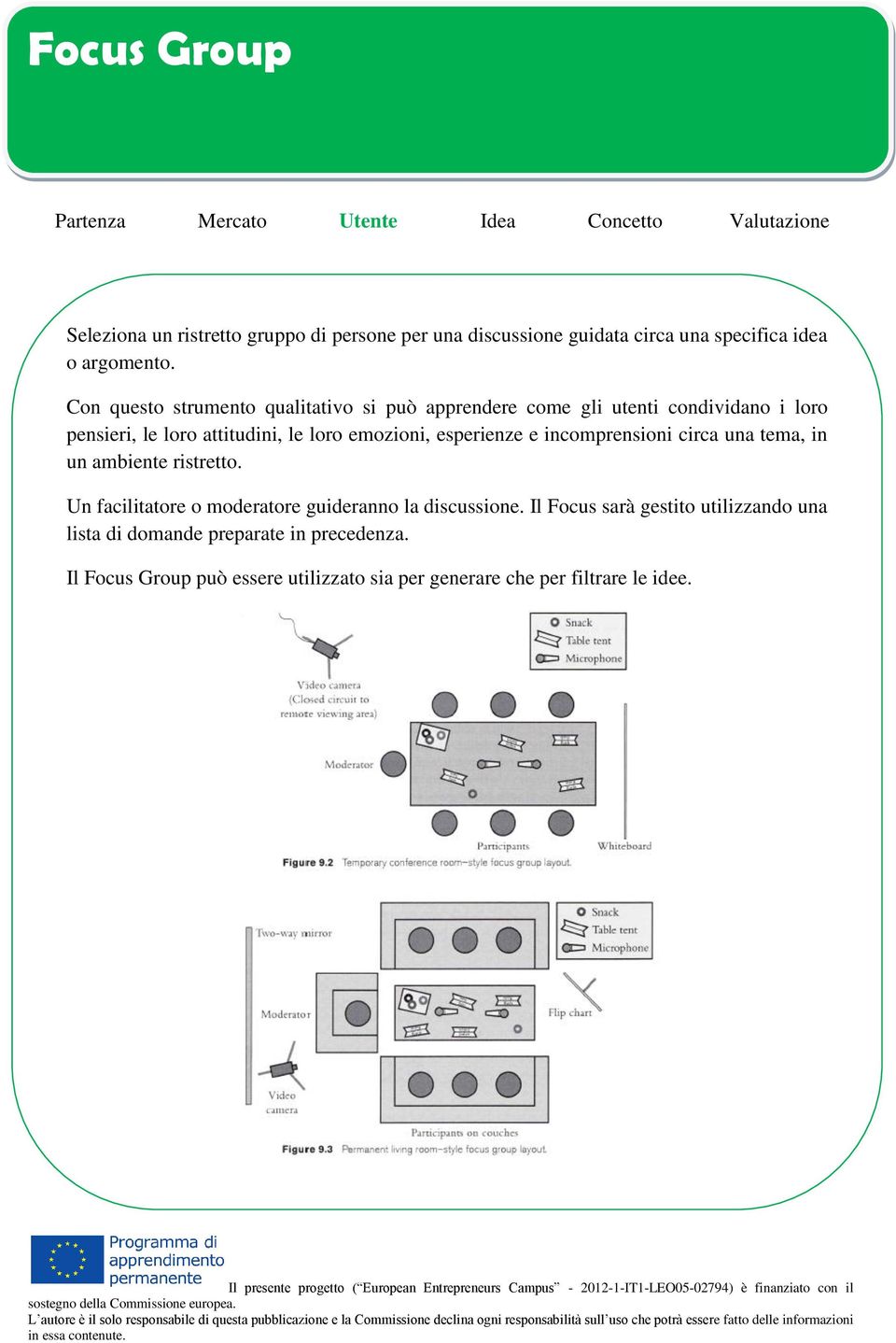 esperienze e incomprensioni circa una tema, in un ambiente ristretto. Un facilitatore o moderatore guideranno la discussione.