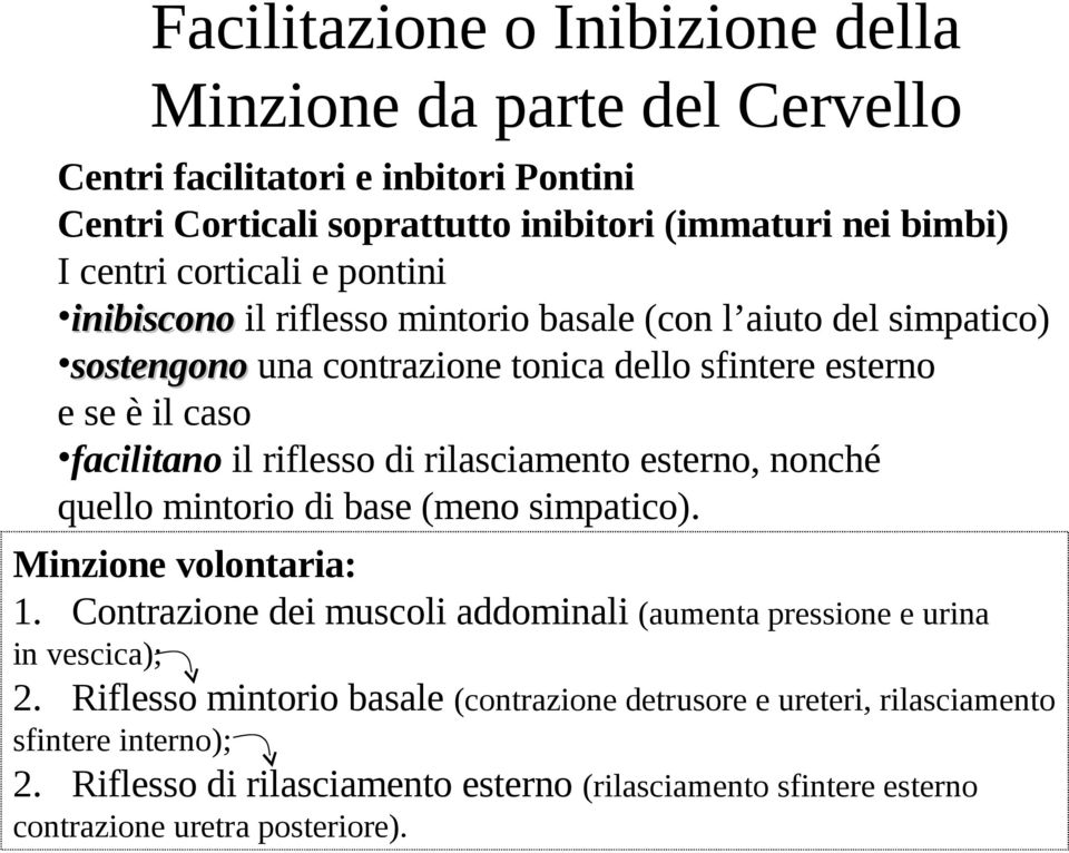 riflesso di rilasciamento esterno, nonché quello mintorio di base (meno simpatico). Minzione volontaria: 1.