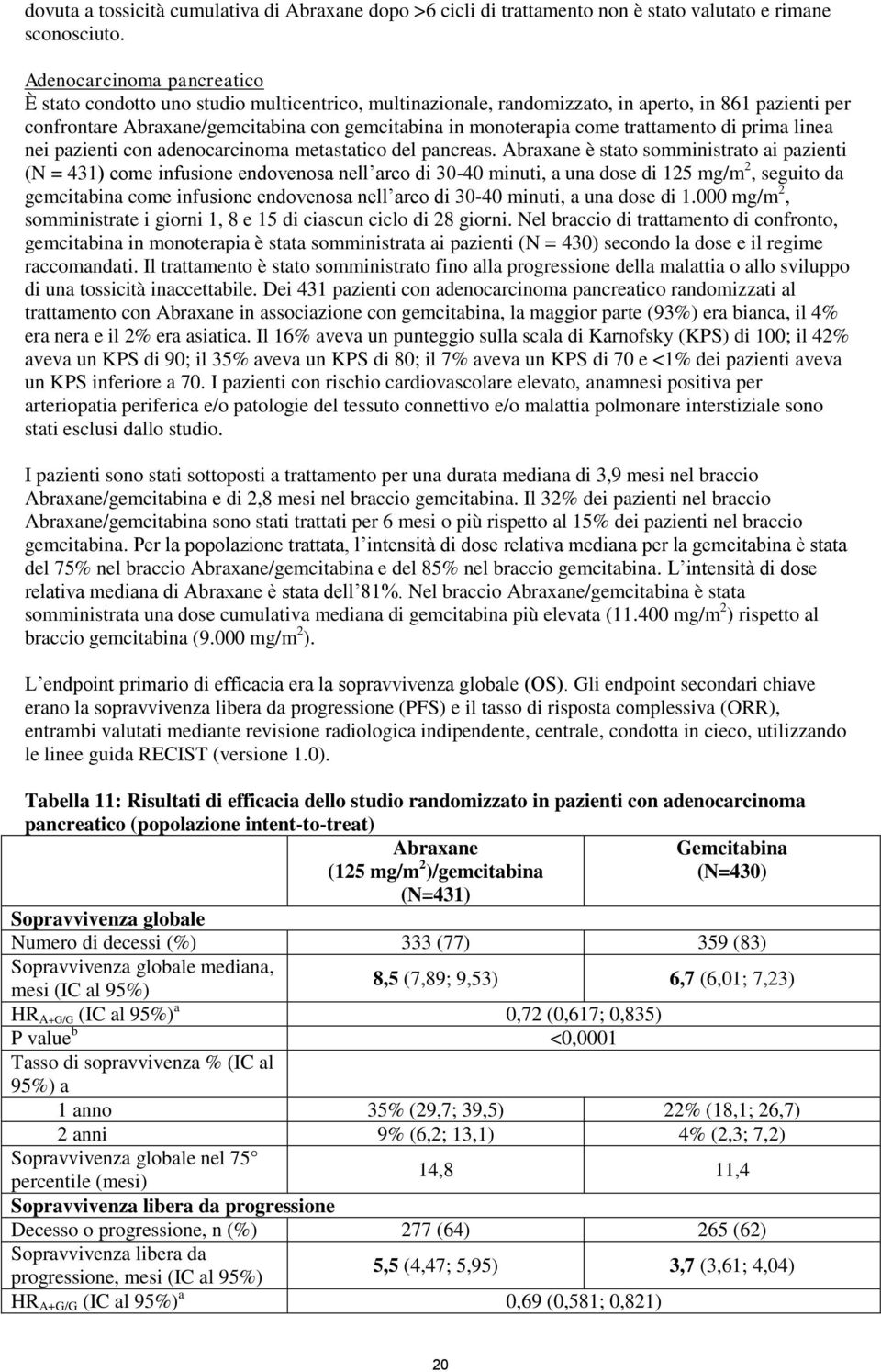 trattamento di prima linea nei pazienti con adenocarcinoma metastatico del pancreas.