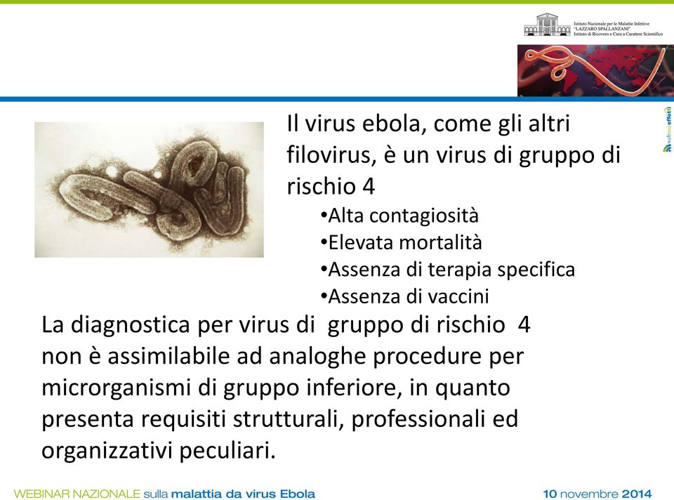 diagnostica per virus di gruppo di rischio 4 non è assimilabile ad analoghe procedure per