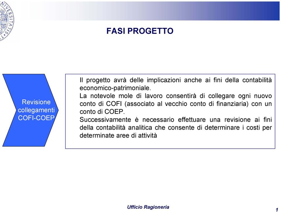 La notevole mole di lavoro consentirà di collegare ogni nuovo conto di COFI (associato al vecchio conto di