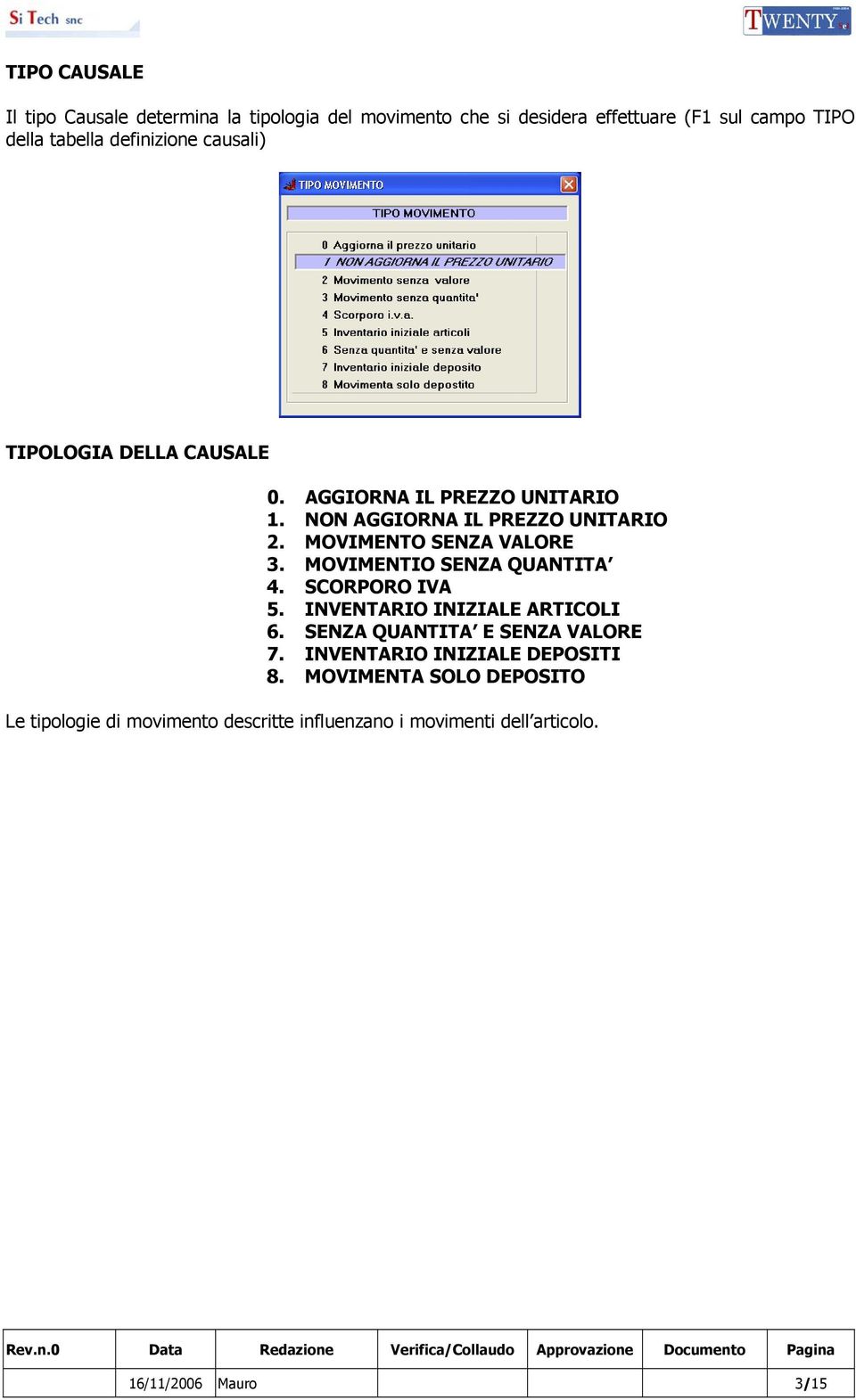 MOVIMENTO SENZA VALORE 3. MOVIMENTIO SENZA QUANTITA 4. SCORPORO IVA 5. INVENTARIO INIZIALE ARTICOLI 6.