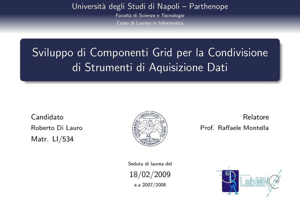 per la Condivisione di Strumenti di Aquisizione Dati Candidato Relatore