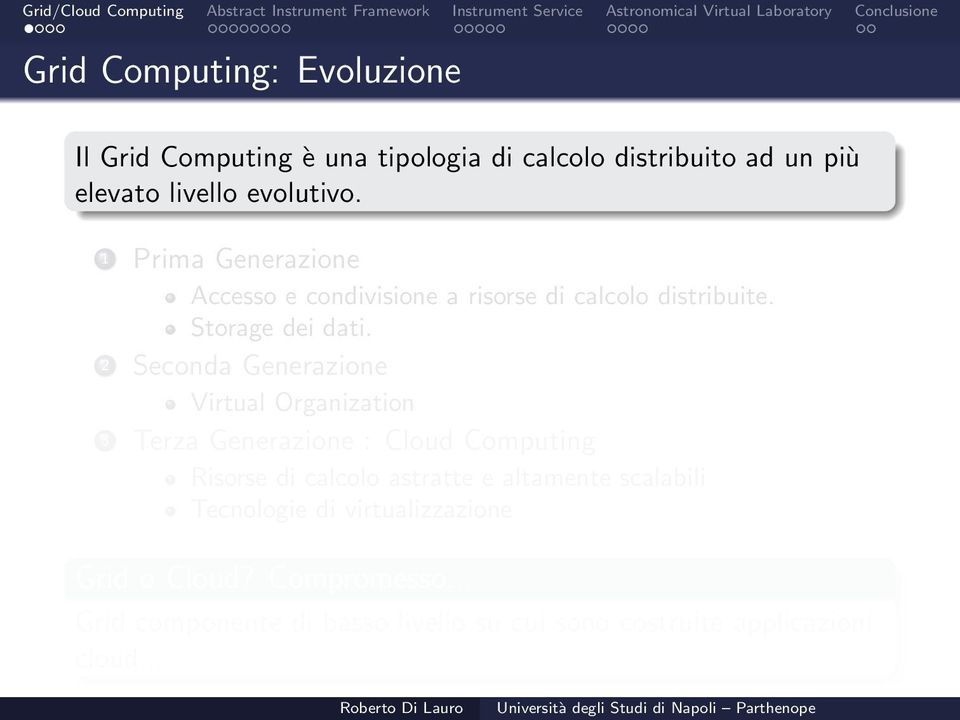 2 Seconda Generazione Virtual Organization 3 Terza Generazione : Cloud Computing Risorse di calcolo astratte e altamente