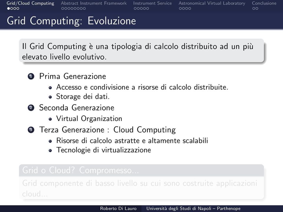 2 Seconda Generazione Virtual Organization 3 Terza Generazione : Cloud Computing Risorse di calcolo astratte e altamente