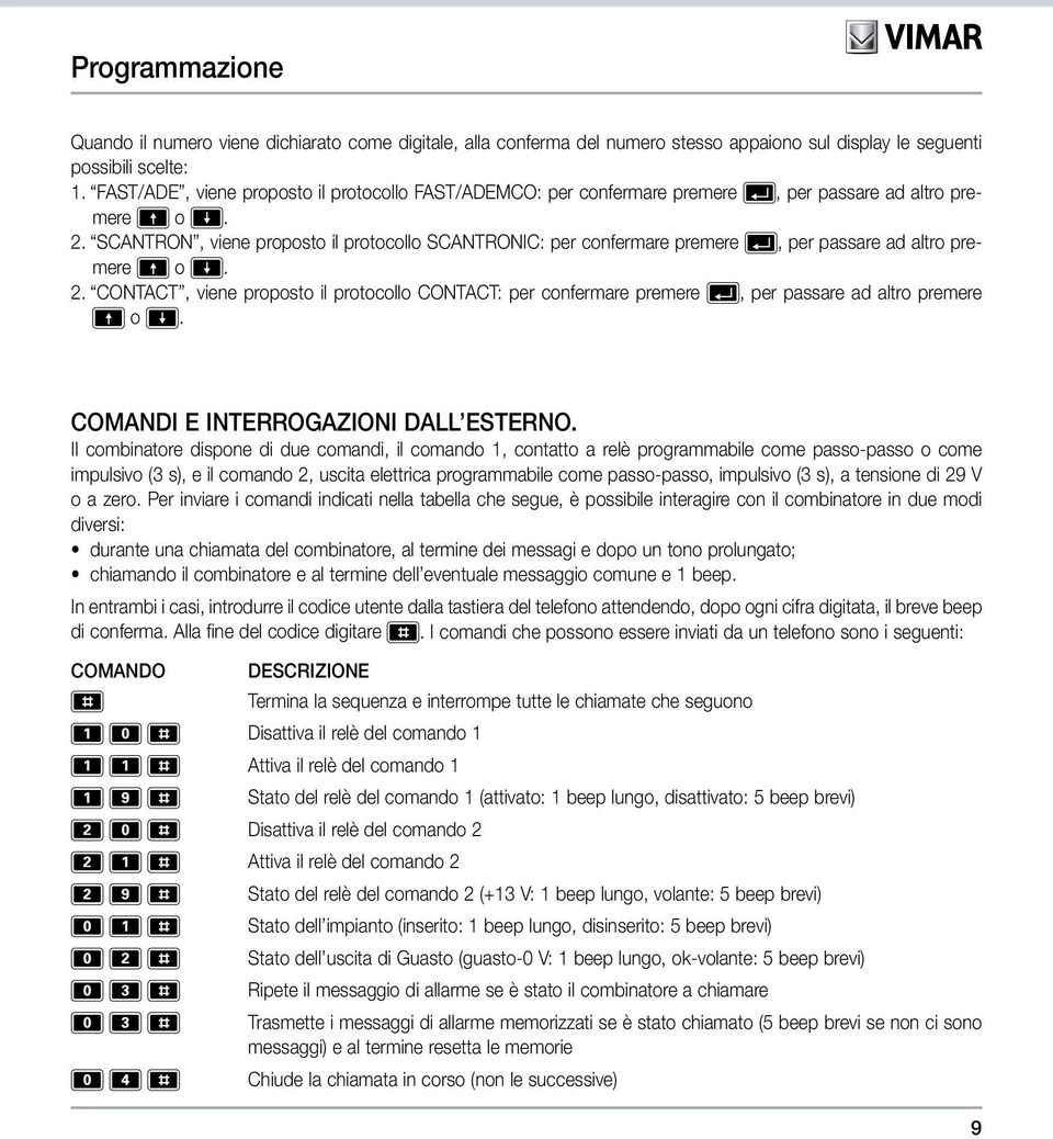 SCANTRON, viene proposto il protocollo SCANTRONIC: per confermare premere, per passare ad altro premere o. 2.