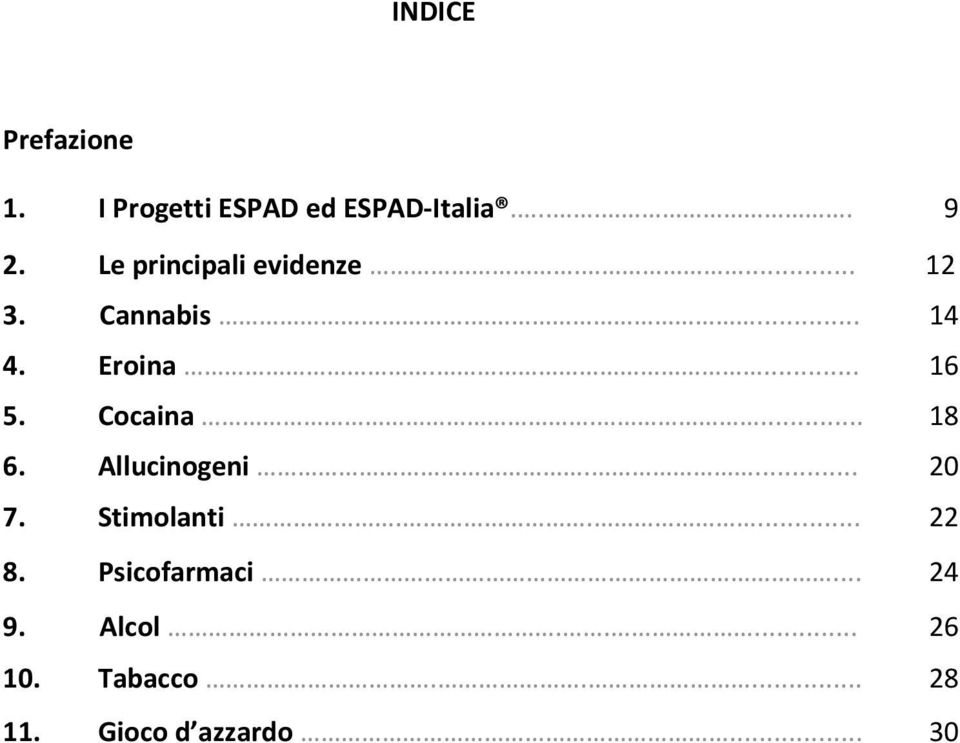 Cocaina.... 18 6. Allucinogeni.... 20 7. Stimolanti..... 22 8.