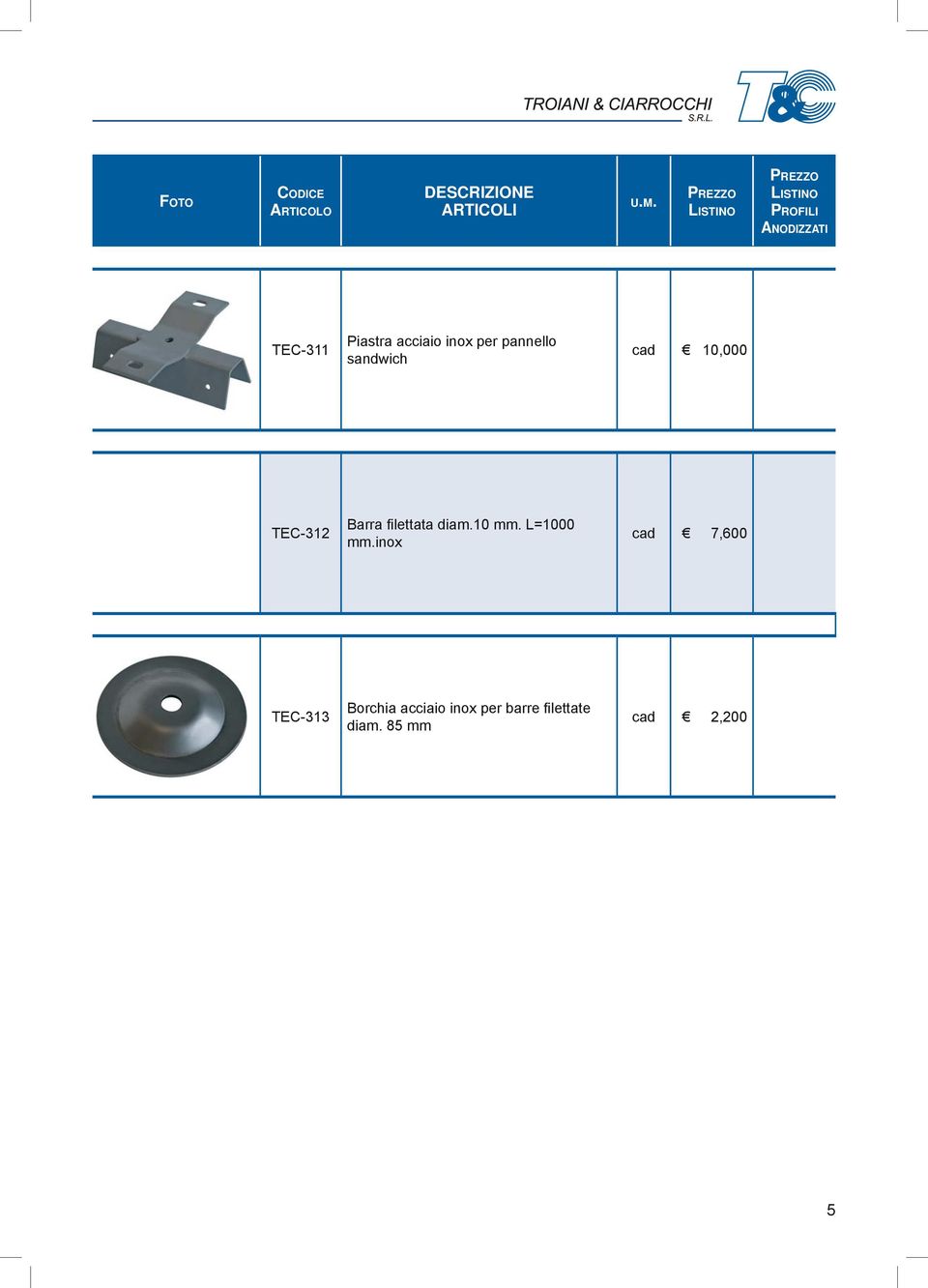 sandwich cad 10,000 TEC-312 Barra fi lettata diam.10 mm.