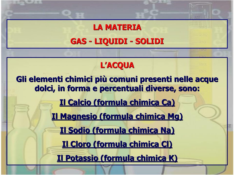 Calcio (formula chimica Ca) Il Magnesio (formula chimica Mg) Il Sodio