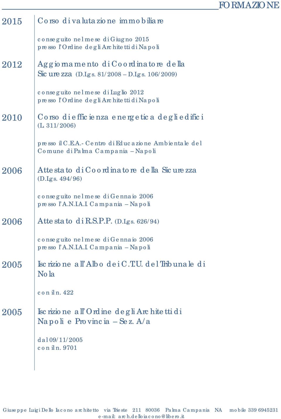 chitetti di Napoli 2010 Corso di efficienza energetica degli edifici (L. 311/2006) presso il C.E.A.