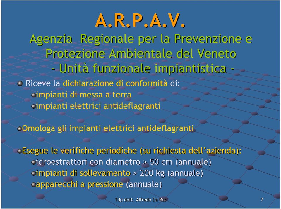 Riceve la dichiarazione di conformità di: impianti di messa a terra impianti elettrici antideflagranti Omologa