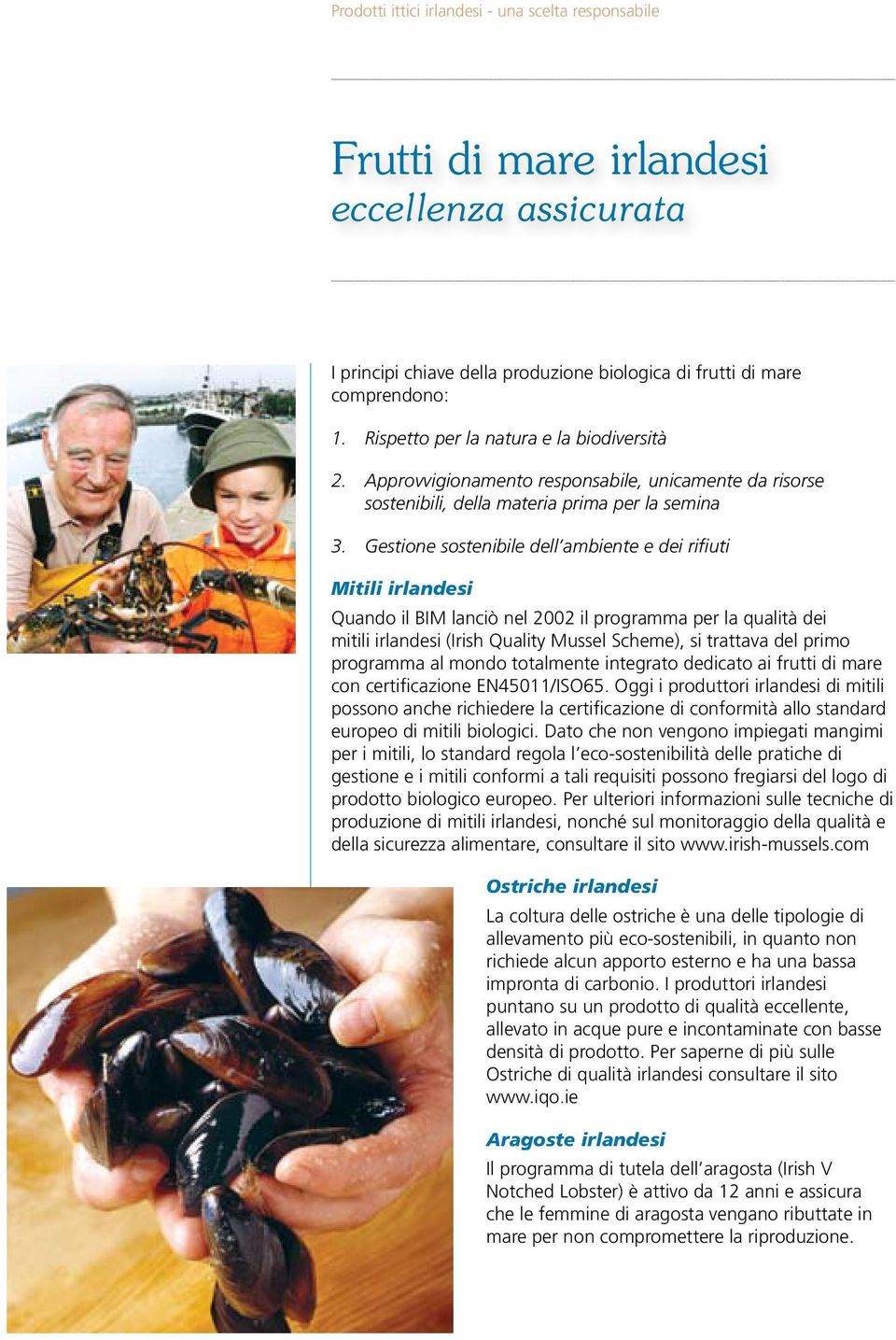 Gestione sostenibile dell ambiente e dei rifiuti Mitili irlandesi Quando il BIM lanciò nel 2002 il programma per la qualità dei mitili irlandesi (Irish Quality Mussel Scheme), si trattava del primo