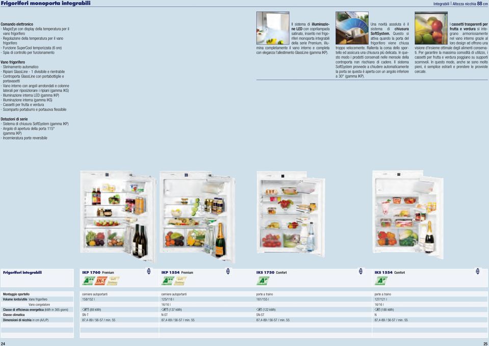 arrotondati e colonne laterali per riposizionare i ripiani (gaa IKS) Illuinazione (gaa IKP) Illuinazione (gaa IKS) Cassetti per frutta e verdura Scoparto portaburro e portauova flessibile Il sistea