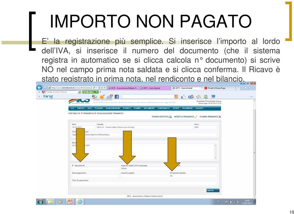 sistema registra in automatico se si clicca calcola n documento) si scrive NO nel