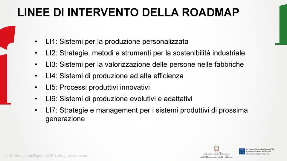 fabbriche LI4: Sistemi di produzione ad alta efficienza LI5: Processi produttivi innovativi LI6: Sistemi