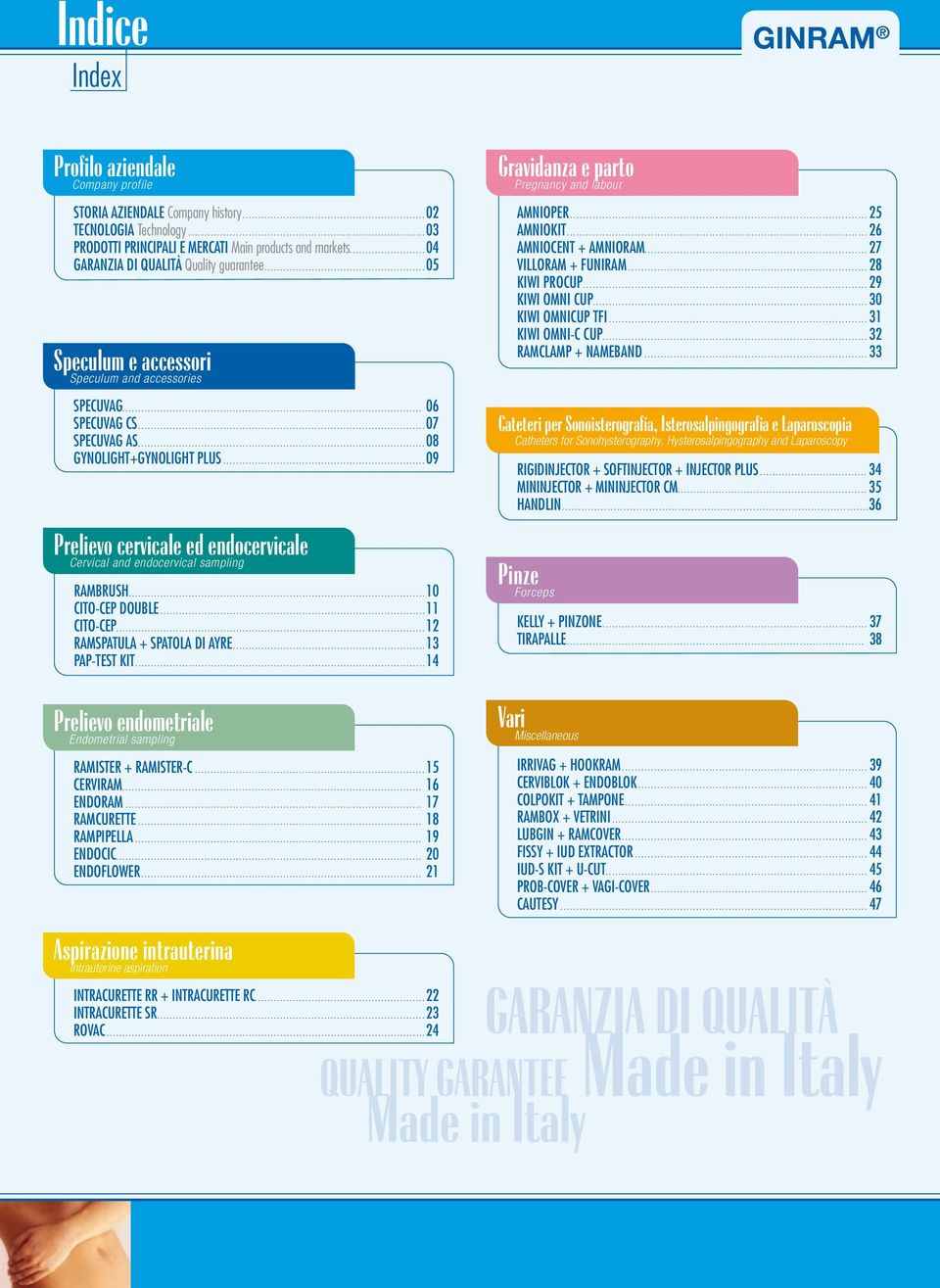 ..09 Prelievo cervicale ed endocervicale Cervical and endocervical sampling RAMBRUSH...10 CITO-CEP DOUBLE...11 CITO-CEP...12 RAMSPATULA + SPATOLA DI AYRE...13 PAP-TEST KIT.