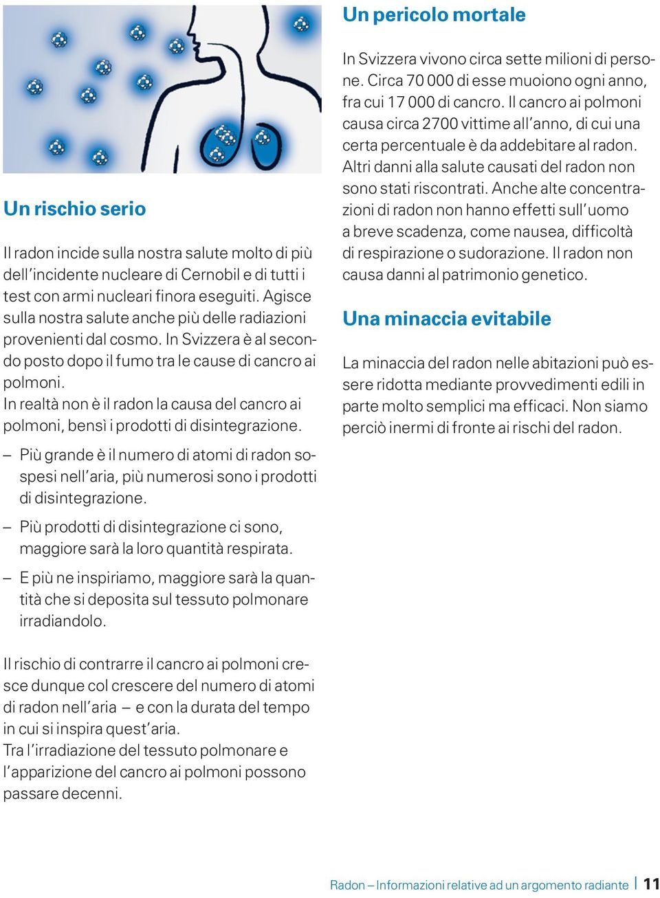 In realtà non è il radon la causa del cancro ai polmoni, bensì i prodotti di disintegrazione.