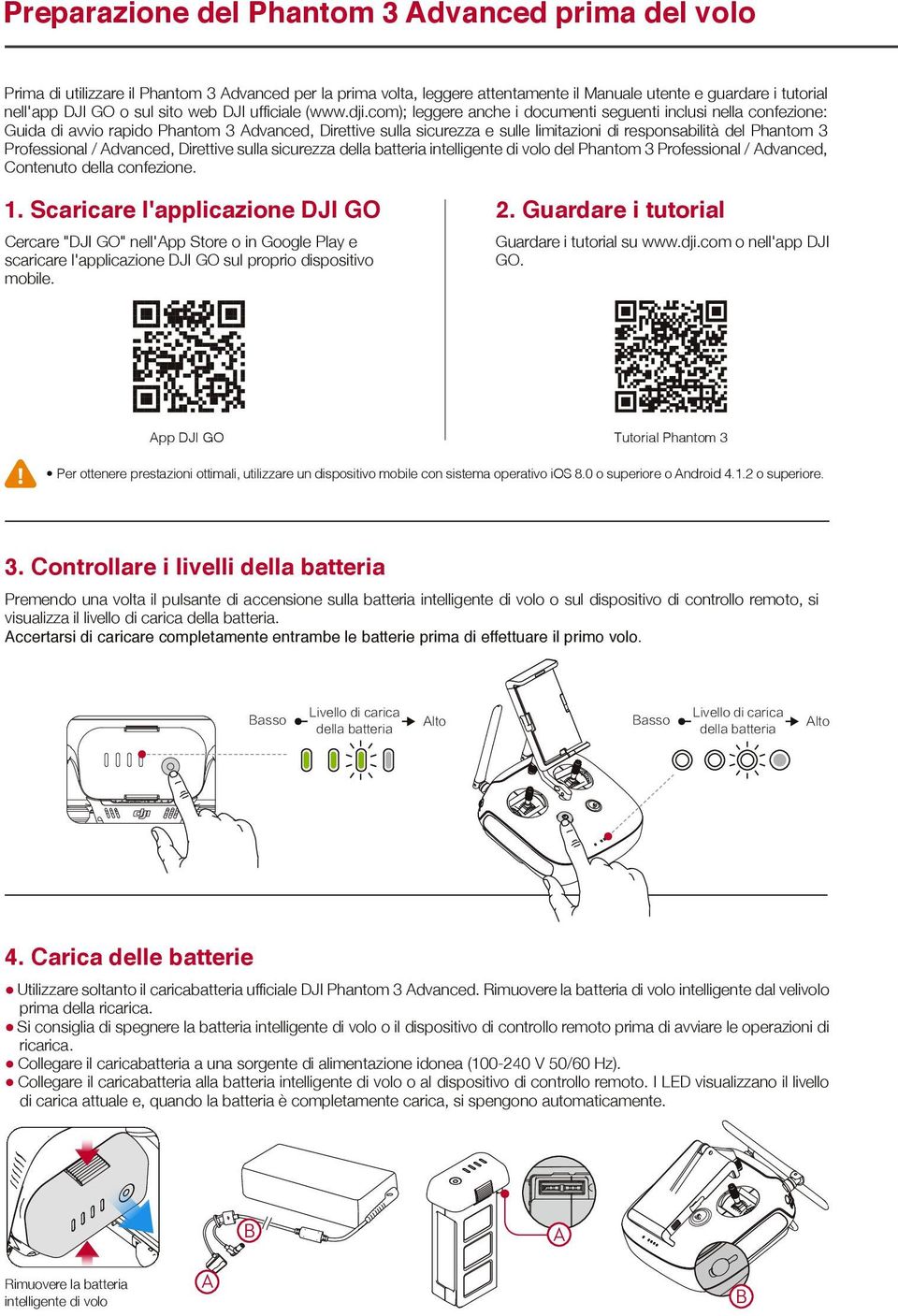 com); leggere anche i documenti seguenti inclusi nella confezione: Guida di avvio rapido Phantom 3 Advanced, Direttive sulla sicurezza e sulle limitazioni di responsabilità del Phantom 3 Professional