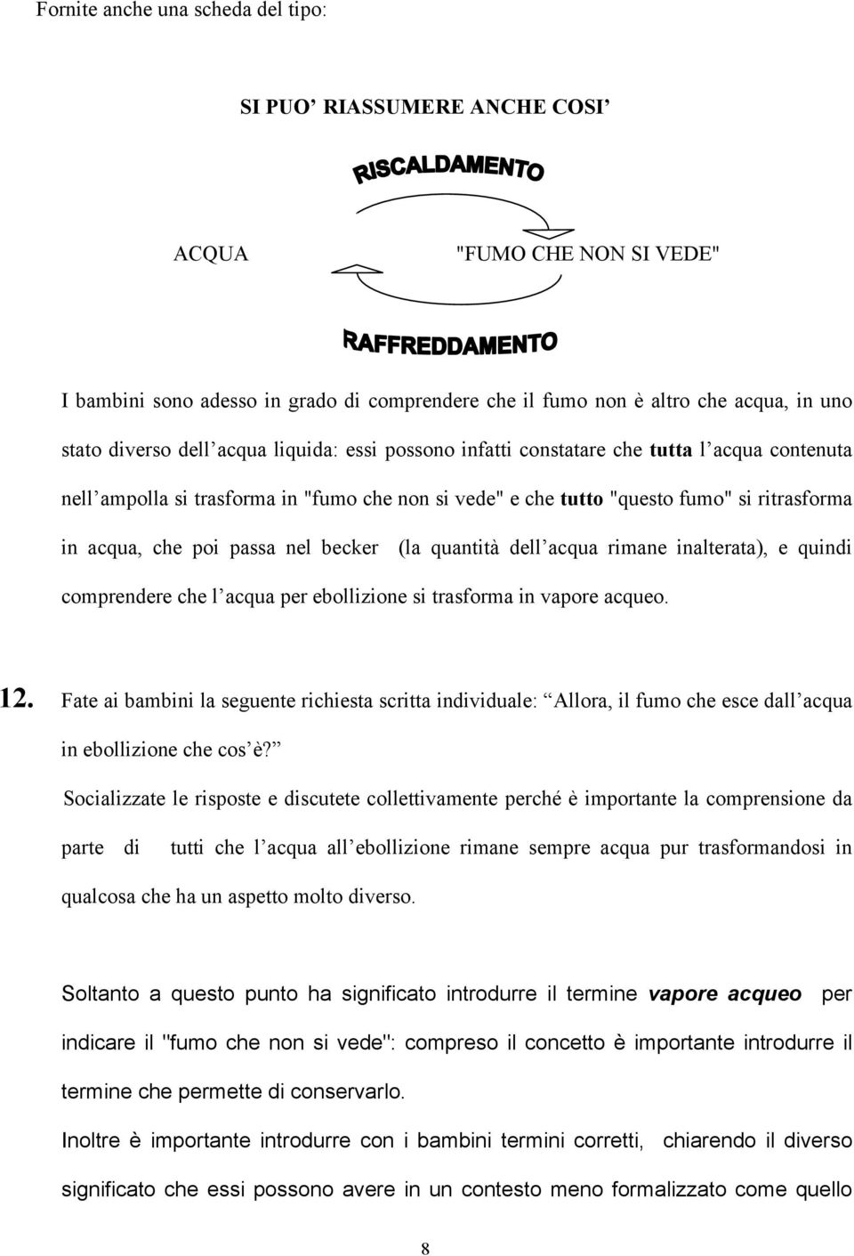 becker (la quantità dell acqua rimane inalterata), e quindi comprendere che l acqua per ebollizione si trasforma in vapore acqueo. 12.