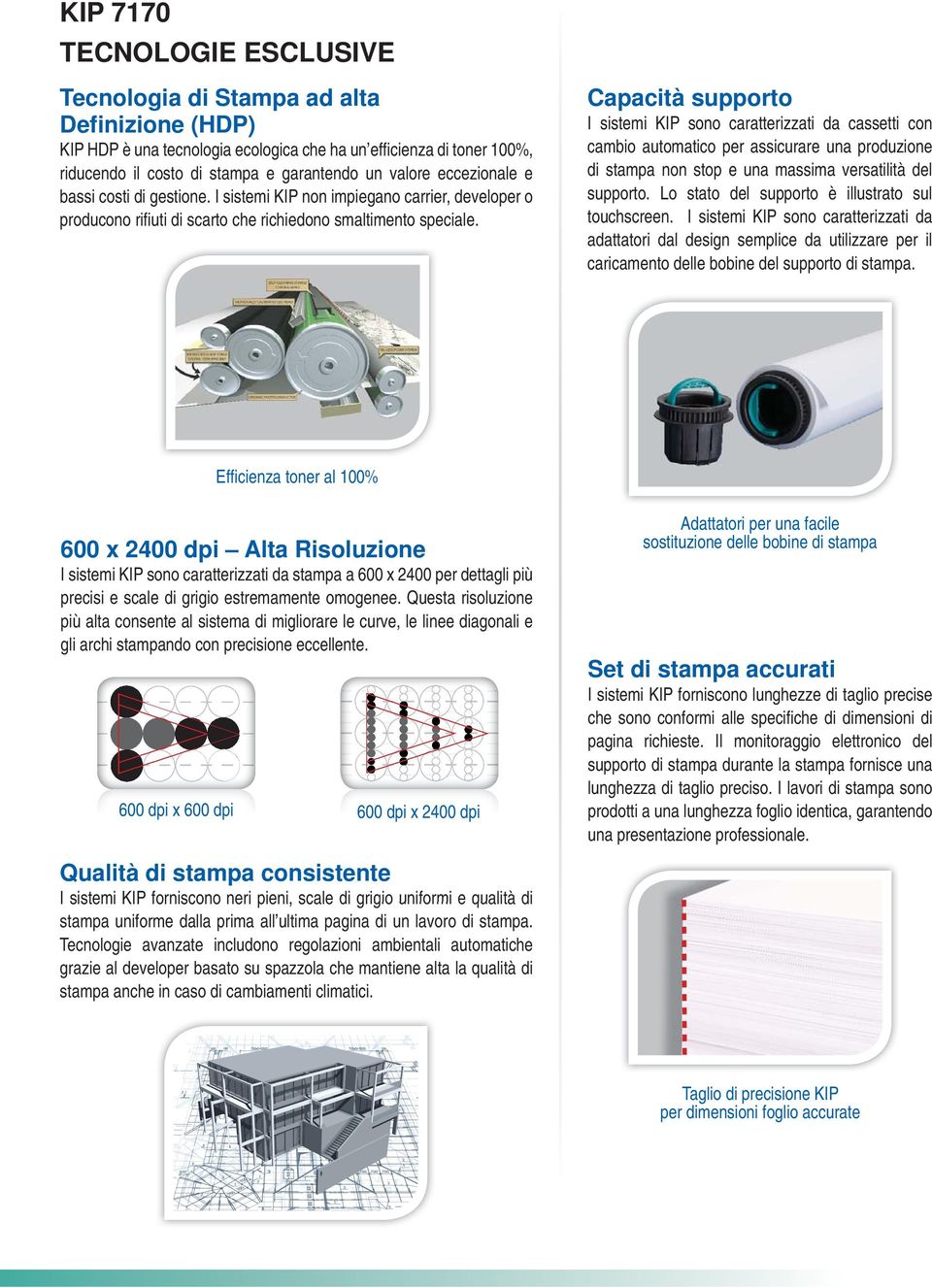 Capacità supporto I sistemi KIP sono caratterizzati da cassetti con cambio automatico per assicurare una produzione di stampa non stop e una massima versatilità del supporto.