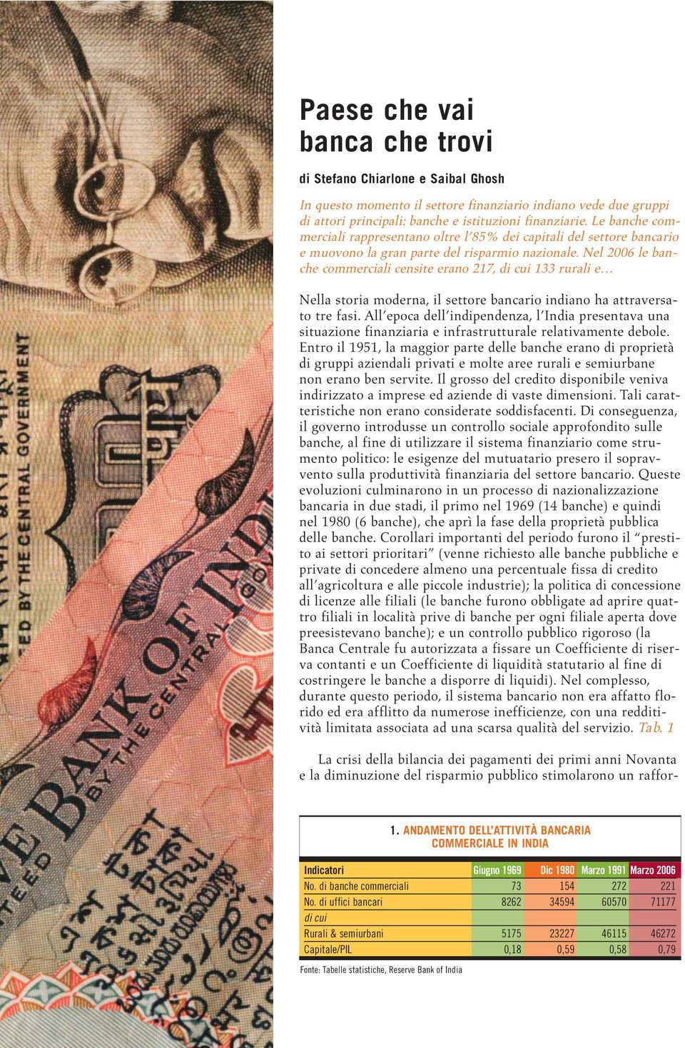 Nel 2006 le banche commerciali censite erano 217, di cui 133 rurali e Nella storia moderna, il settore bancario indiano ha attraversato tre fasi.