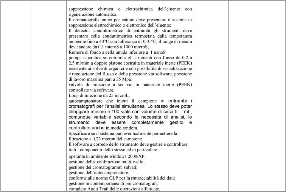 conduttimetrica termostata dalla temperatura ambiente fino a 40 C con tolleranza di 0,01 C, il range di misura deve andare da 0,1 micros a 1000 micros; Rumore di fondo a cella umida inferiore a 1