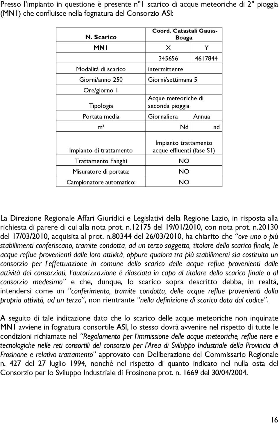 Annua m³ Nd nd Impianto di trattamento Trattamento Fanghi Misuratore di portata: Campionatore automatico: Impianto trattamento acque effluenti (fase S) NO NO NO La Direzione Regionale Affari