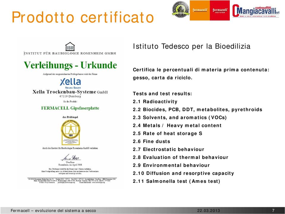 3 Solvents, and aromatics (VOCs) 2.4 Metals / Heavy metal content 2.5 Rate of heat storage S 2.6 Fine dusts 2.