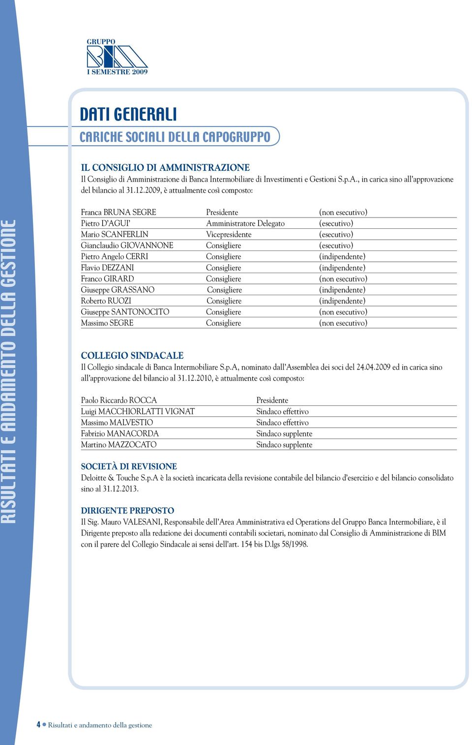 Vicepresidente (esecutivo) Gianclaudio GIOVANNONE Consigliere (esecutivo) Pietro Angelo cerri consigliere (indipendente) Flavio DEZZani consigliere (indipendente) Franco GIRARD consigliere (non