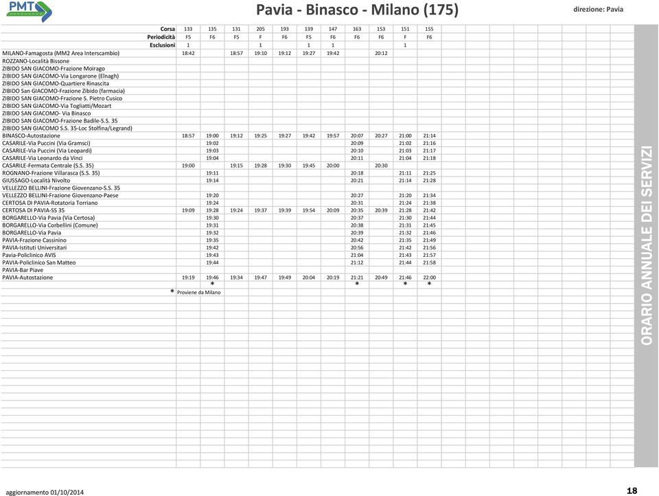 Gramsci) 19:02 20:09 21:02 21:16 CASARILE-Via Puccini (Via Leopardi) 19:03 20:10 21:03 21:17 CASARILE-Via Leonardo da Vinci 19:04 20:11 21:04 21:18 CASARILE-Fermata Centrale (S.S. 35) 19:00 19:15 19:28 19:30 19:45 20:00 20:30 ROGNANO-Frazione Villarasca (S.