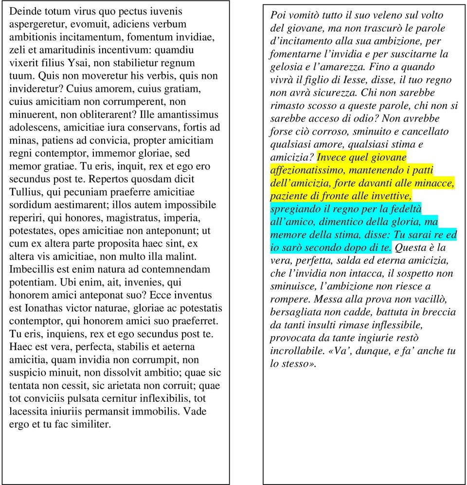 Ille amantissimus adolescens, amicitiae iura conservans, fortis ad minas, patiens ad convicia, propter amicitiam regni contemptor, immemor gloriae, sed memor gratiae.