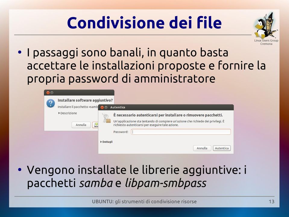 password di amministratore Vengono installate le